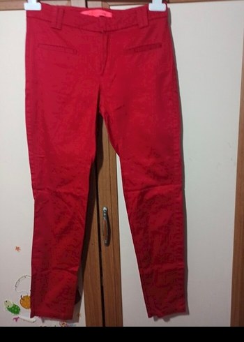 34 beden  Kırmızı Normal Paça Kumaş Pantolon - Görsel 11