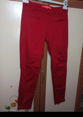 34 beden  Kırmızı Normal Paça Kumaş Pantolon - Görsel 9