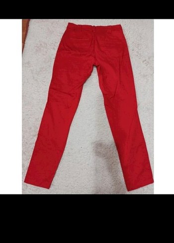 34 beden  Kırmızı Normal Paça Kumaş Pantolon - Görsel 3