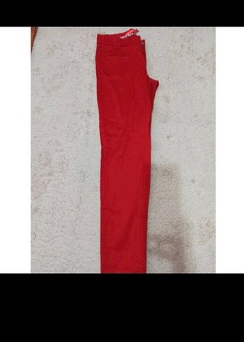 34 beden  Kırmızı Normal Paça Kumaş Pantolon - Görsel 2