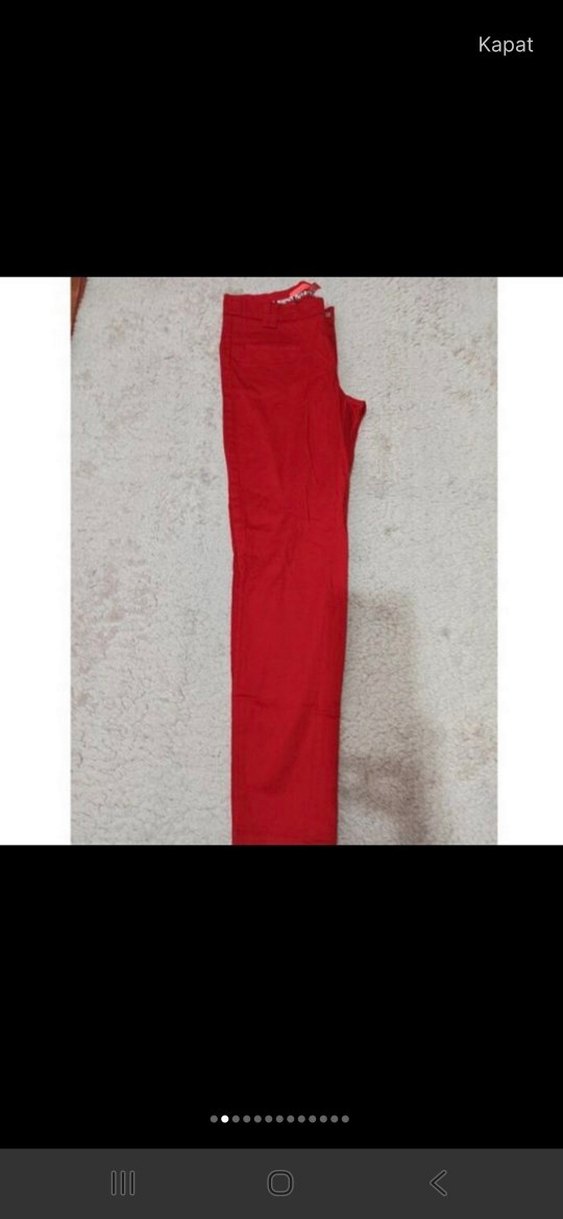 34 beden  Kırmızı Normal Paça Kumaş Pantolon - Görsel 2
