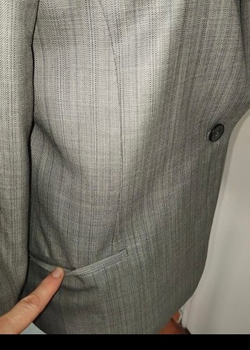 Düğmeli Gri Kadın Blazer Ceket - Görsel 7