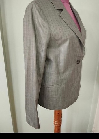 Düğmeli Gri Kadın Blazer Ceket - Görsel 8