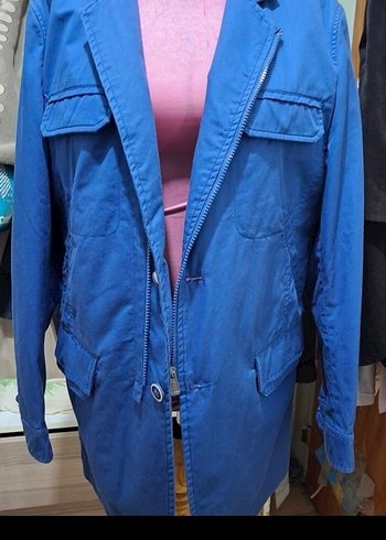 Mavi Denim Erkek Ceket, Fermuarlı, Midi Boy - Görsel 8