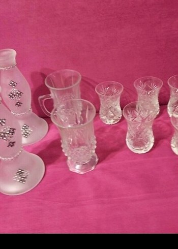 Pembe Desenli Cam MUMLUK ve Bardak Seti - Görsel 2