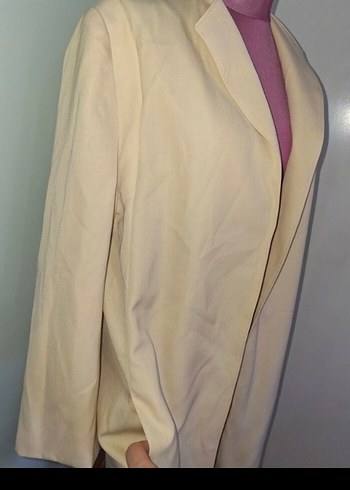 Bej Uzun Kollu Kadın Ofis Kabanı - Görsel 2