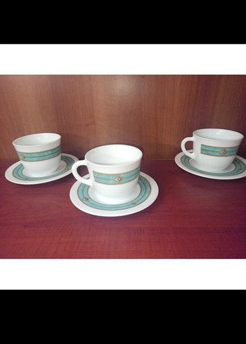 Pastel Turkuaz Desenli 3'lü Fincan Takımı