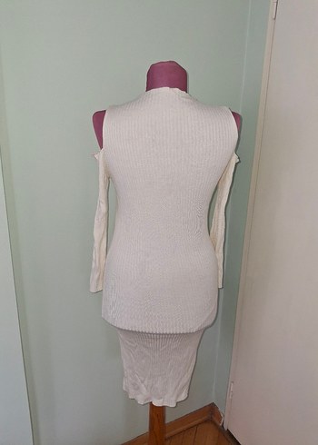 Beyaz Straplez Triko Uzun Elbise - Görsel 4