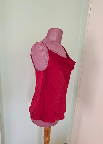 Bordo Saten Drapeli İnce Askılı Bluz - Görsel 5