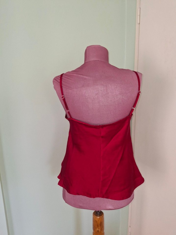 Bordo Saten Drapeli İnce Askılı Bluz - Görsel 4