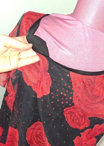 Kırmızı Baskılı Uzun Bohem Elbise - Görsel 7