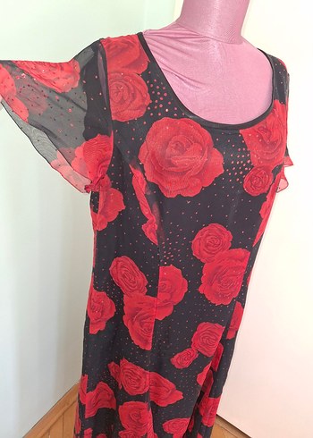 Kırmızı Baskılı Uzun Bohem Elbise - Görsel 8