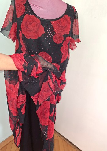 Kırmızı Baskılı Uzun Bohem Elbise - Görsel 6