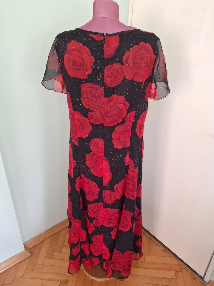 Kırmızı Baskılı Uzun Bohem Elbise - Görsel 5