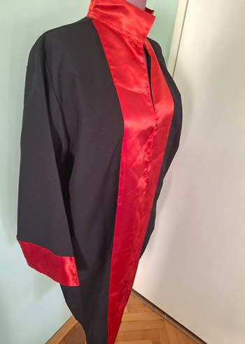 Uzun Siyah-Kırmızı Saten CÜBBE M BEDENDİR - Görsel 6