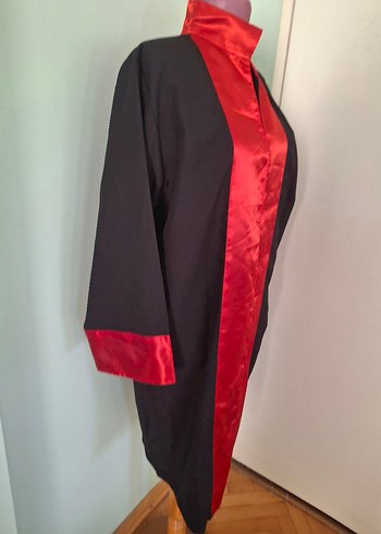 Uzun Siyah-Kırmızı Saten CÜBBE M BEDENDİR - Görsel 5