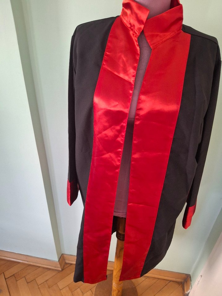 Uzun Siyah-Kırmızı Saten CÜBBE M BEDENDİR - Görsel 3