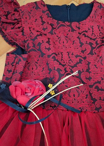 Kız Çocuk Kırmızı Dantel Desenli Elbise - Görsel 6