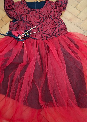 Kız Çocuk Kırmızı Dantel Desenli Elbise - Görsel 5