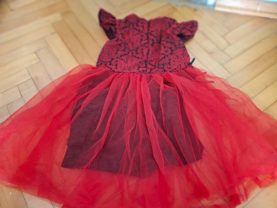 Kız Çocuk Kırmızı Dantel Desenli Elbise - Görsel 2