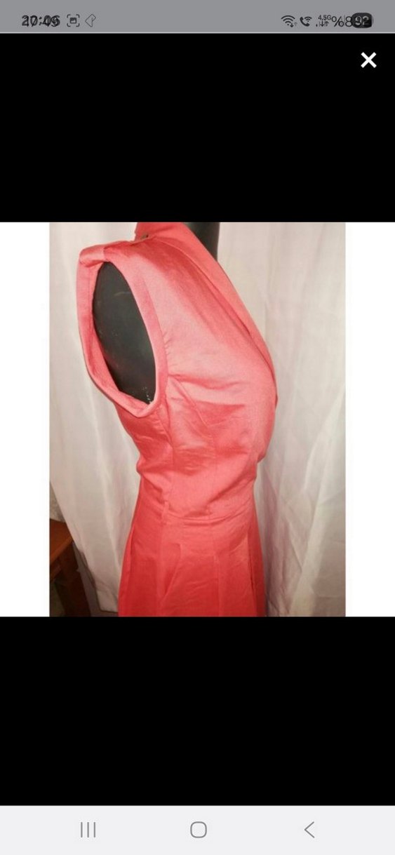 Kırmızı V Yaka Uzun Kollu Kadın Elbise - Görsel 3