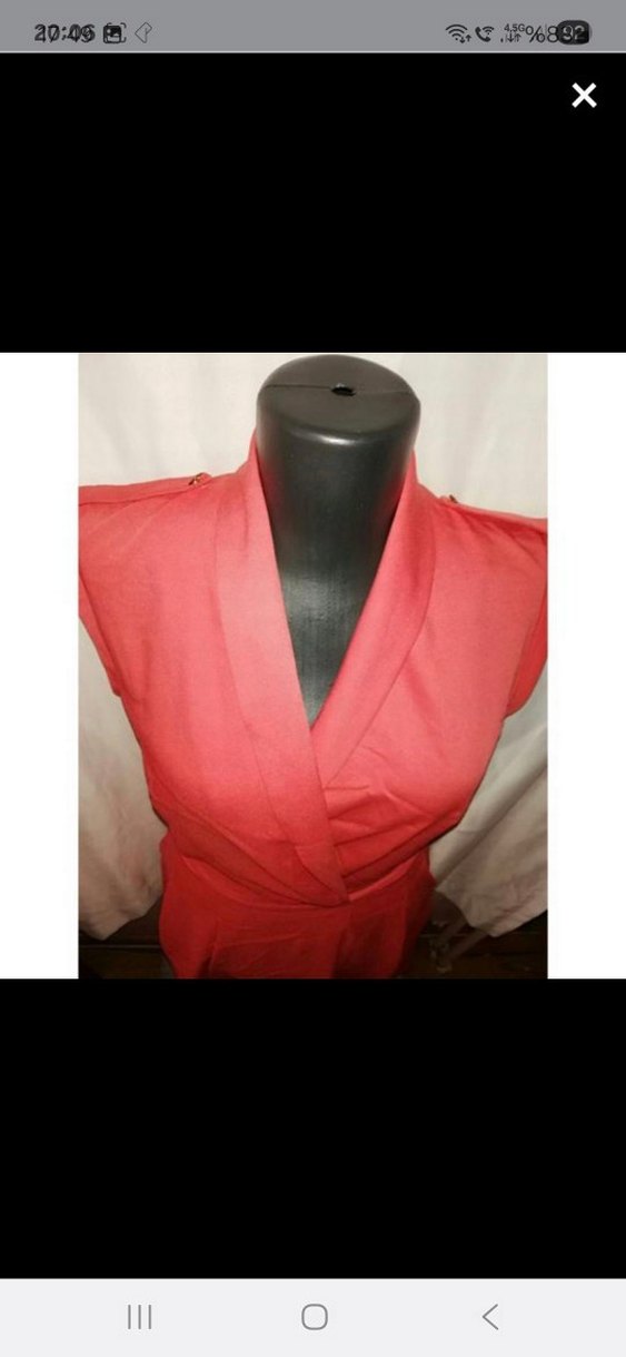 Kırmızı V Yaka Uzun Kollu Kadın Elbise - Görsel 2