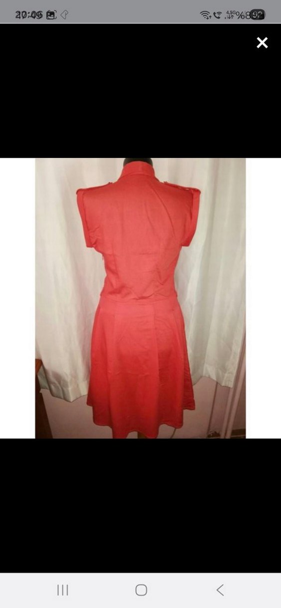 Kırmızı V Yaka Uzun Kollu Kadın Elbise - Görsel 4