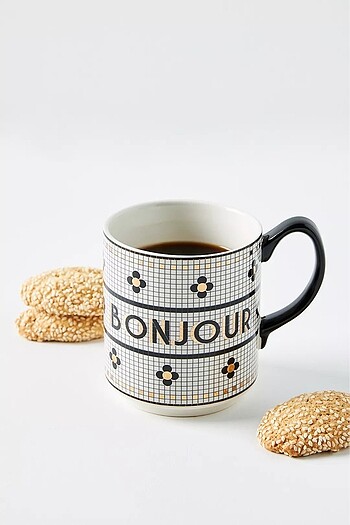 by ANTHROPOLOGIE Bistro Tile Bonjour Mug