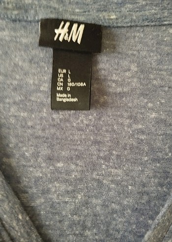 H&M Gri Erkek Kısa Kollu V Yaka Denim Gömlek