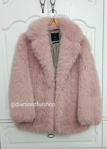 Mango XS Pembe Uzun Peluş Kurk