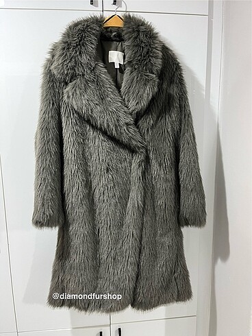 H&M M Beden Gri Uzun Peluş Kurk