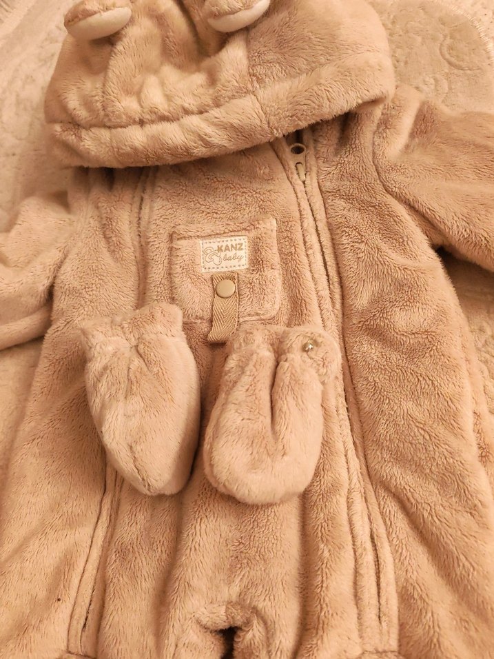 Kız erkek  Bebek Bej Kürklü Tulum - Görsel 2