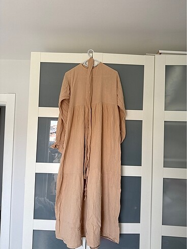 Müslin elbise bej -