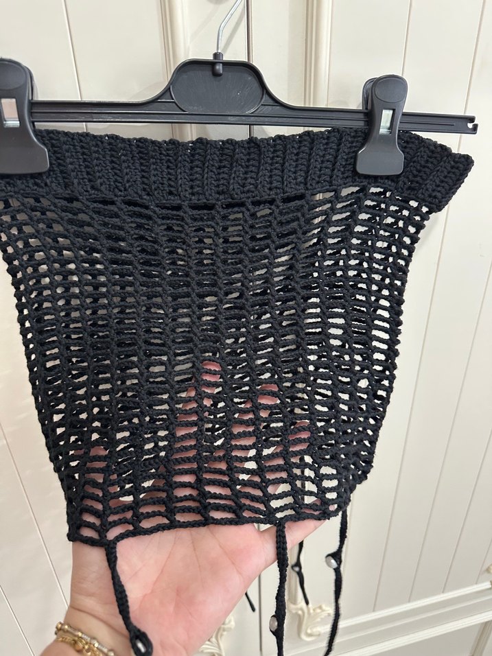 Siyah el örgüsü file pareo etek veya bluz - Görsel 2