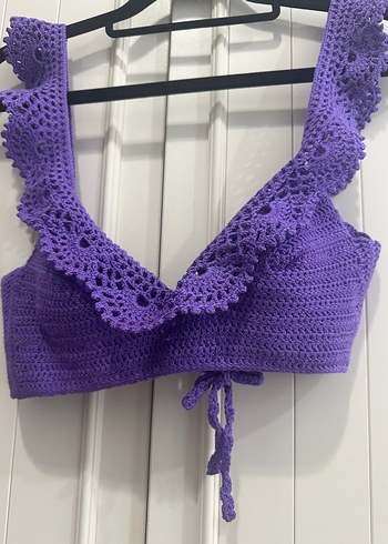 Mor Bohem tasarım dantelli Midi Büstiyer Bikini plaj eteği takım - Görsel 5