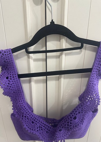 Mor Bohem tasarım dantelli Midi Büstiyer Bikini plaj eteği takım - Görsel 6