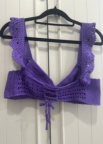 Mor Bohem tasarım dantelli Midi Büstiyer Bikini plaj eteği takım - Görsel 7