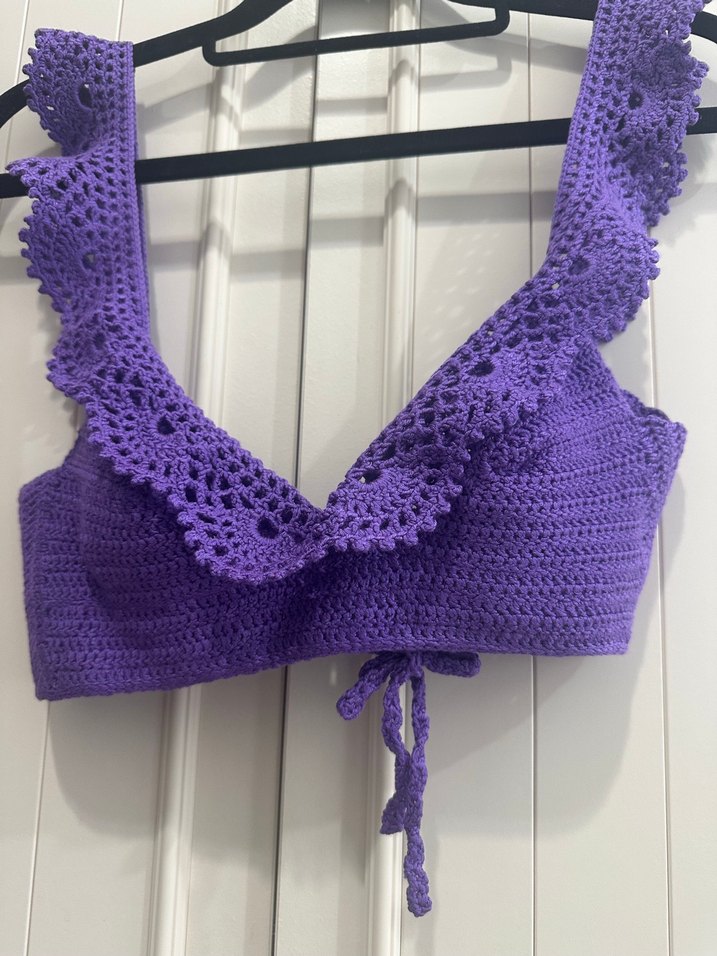 Mor Bohem tasarım dantelli Midi Büstiyer Bikini plaj eteği takım - Görsel 5