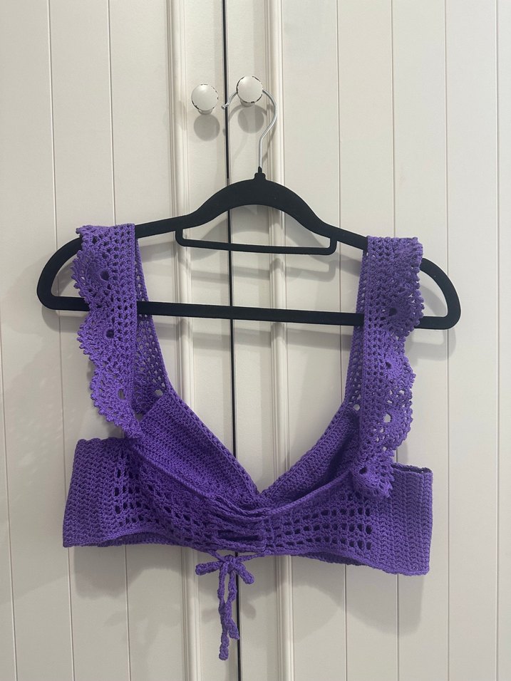 Mor Bohem tasarım dantelli Midi Büstiyer Bikini plaj eteği takım - Görsel 4