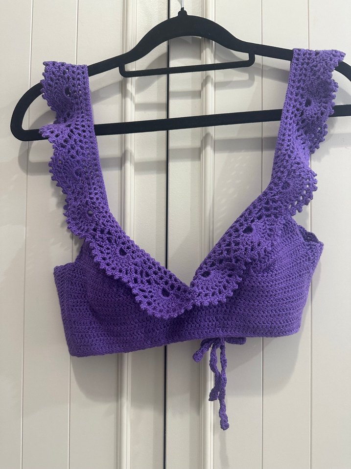 Mor Bohem tasarım dantelli Midi Büstiyer Bikini plaj eteği takım - Görsel 3