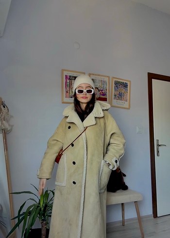 Pull bear krem Uzun Kadın Kaban