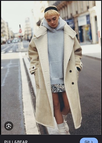 Pull and Bear Pull bear krem Uzun Kadın Kaban