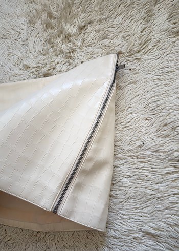 Bej Deri Mini Etek - Görsel 3