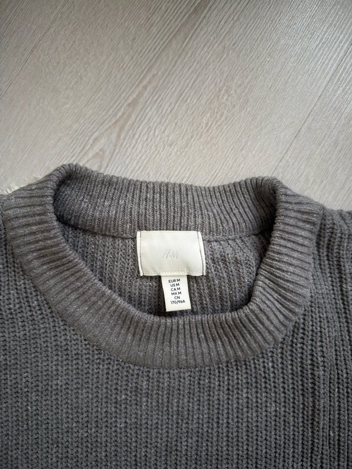 H&M Gri Çizgili Örgü Kadın Kazak - Görsel 2