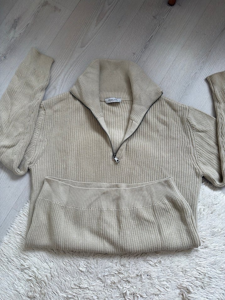 Bej Yarım Fermuarlı Yüksek Yakalı Triko Kazak - Görsel 3