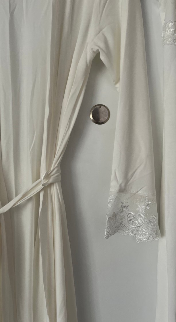 Beyaz Bohem Midi Kadın Sabahlık Takımı - Görsel 3