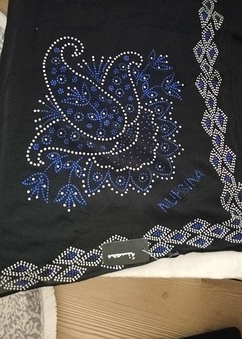Boncuk İşlemeli Koyu Mavi Kadın Şal
