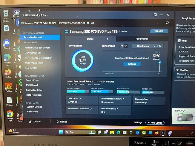 Beden Samsung 970 evo 1tb 2 aylık