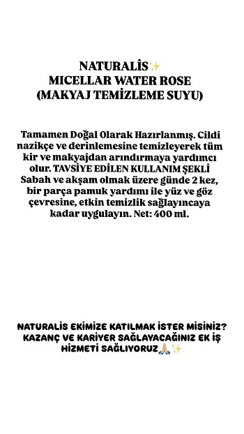 Diğer NATURALİS?MAKYAJ TEMİZLEME SUYU MICELLAR WATER ROSE