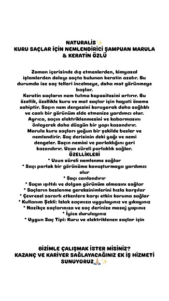 Diğer NATURALİS?KURU SAÇLAR İÇİN NEMLENDİRİCİ ŞAMPUAN&KERATİN ÖZLÜ